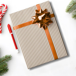 ストライプ モカブラウンクリーム クリスマス ホリデー  ラッピングペーパー