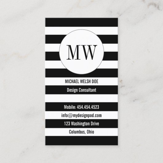 ストライプ(モノグラムイニシャル) 名刺 (正面)