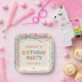 ストライプ リボン マジカル カラフル 誕生日 ペーパープレート