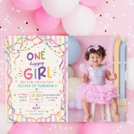 ストライプ ワン ハッピー ガール カラフル 誕生日 招待状