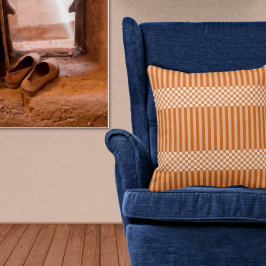 ストライプ&市松模様にシェーズオブオレンジ装飾用クッション クッション