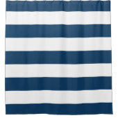 ストライプ（平行線） -ネイビーブルー、ホワイト シャワーカーテン (正面)