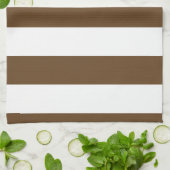 ストライプ – 白と濃い茶色 キッチンタオル (折り畳み)