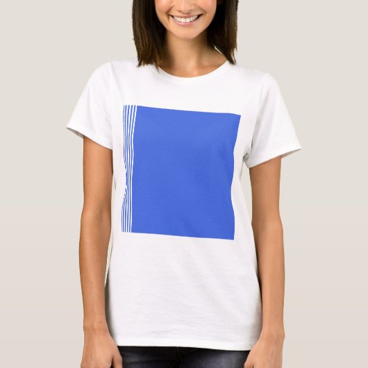 ストライプ – 白と王室の青 Tシャツ (正面)