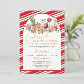 ストライプ Cookie とカクテルのクラシック クリスマス 招待状 (スタンド正面)