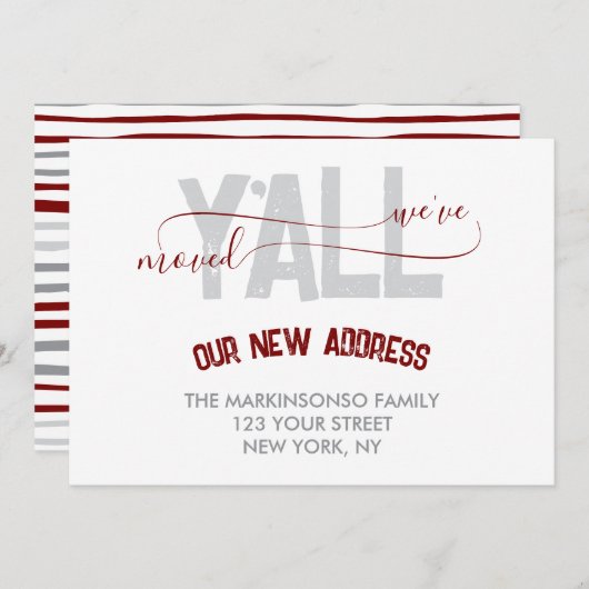 ストライプBuurgundy我々は動く発表を移動 招待状 (正面/裏面)