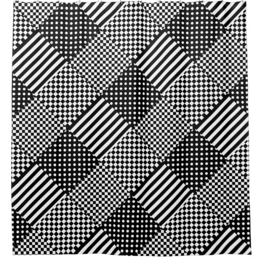 ストライプCheck Harlequin水玉模様混合デザイン シャワーカーテン (正面)