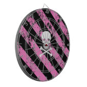 ストライプEMOの割れたスカルおよび骨 ダーツボード (正面左)