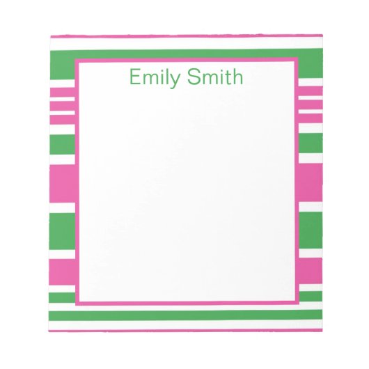 ストライプKelly GreenとPink Notepad ノートパッド (正面)