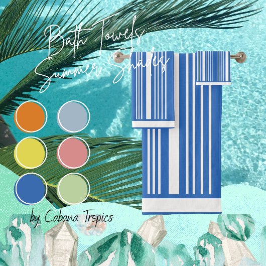 ストライプPerewinkleブルー&ホワイトバスタオルセット バスタオルセット