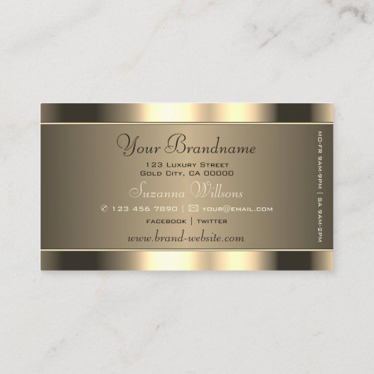 ストラスストーンとロゴ付きの豪華な金ゴールドブラウン 名刺 (裏面)