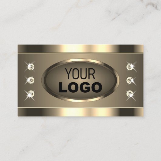 ストラスストーンとロゴ付きの豪華な金ゴールドブラウン 名刺 (正面)