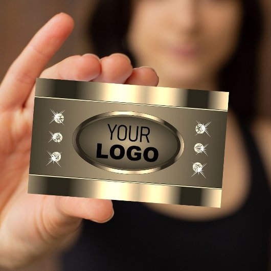 ストラスストーンとロゴ付きの豪華な金ゴールドブラウン 名刺