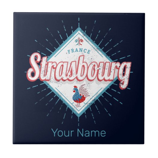 ストラスブールグランドエストフランスレトロルースターヴィンテージ タイル (正面)