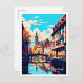 ストラスブールフランスアートヴィンテージトラベルイラストレーション ポストカード (正面/裏面)