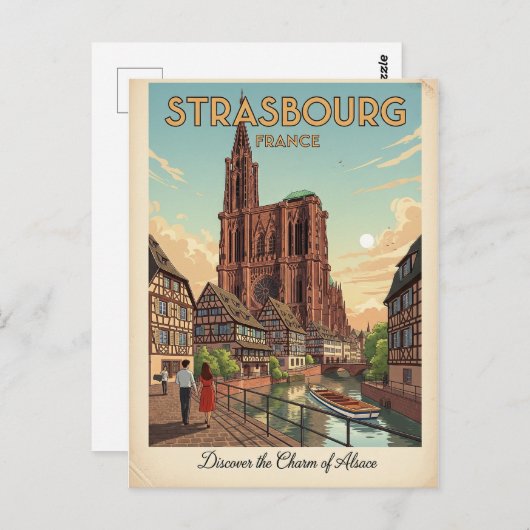 ストラスブールフランストラベルアートヴィンテージ ポストカード (正面/裏面)