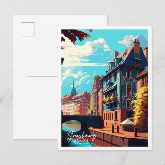 ストラスブールフランストラベルヴィンテージイラストレーション ポストカード (正面/裏面)