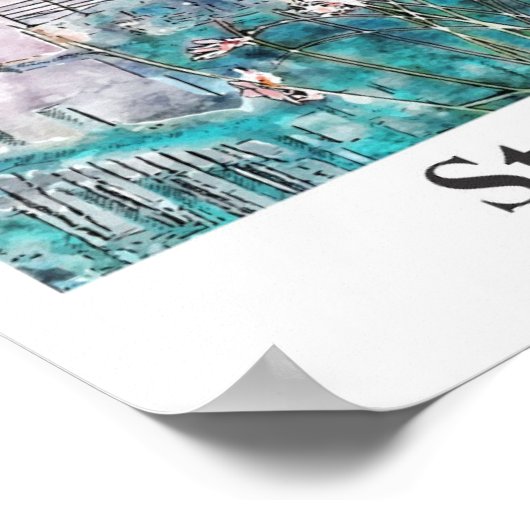 ストラスブールフランス旅行水彩手描き ポスター (角)