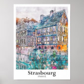 ストラスブールフランス旅行水彩手描き ポスター (正面)