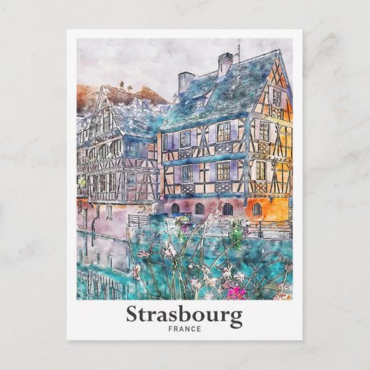 ストラスブールフランス旅行水彩手描き ポストカード (正面)