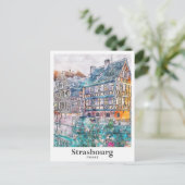 ストラスブールフランス旅行水彩手描き ポストカード (スタンド正面)