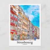 ストラスブールフランス旅行水彩手描き ポストカード (正面)