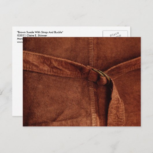 ストラップ付きブラウンスエードおよびバックル ポストカード (正面/裏面)