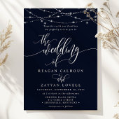 ストリきらめくングラエレガントイNavy結婚の 招待状