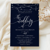 ストリきらめくングラエレガントイNavy結婚の 招待状