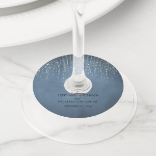 ストリエレガントングきらめくライトDenimブルー結婚ズ ワイングラスタグ