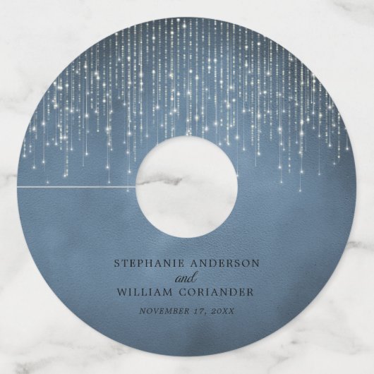 ストリエレガントングきらめくライトDenimブルー結婚ズ ワイングラスタグ (正面)