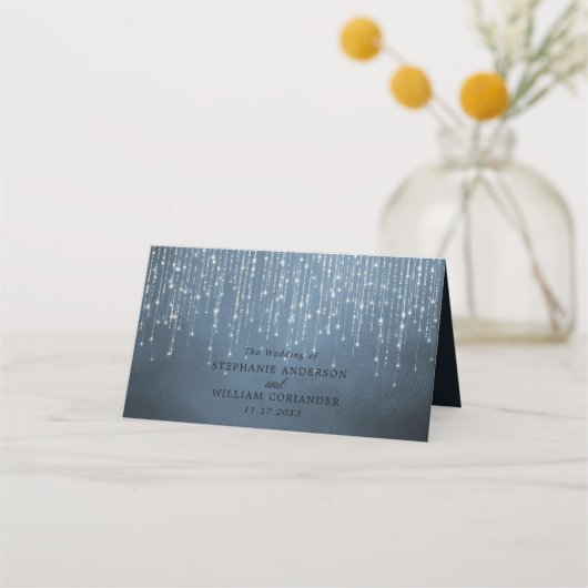 ストリエレガントングきらめくライトNavy Blue結婚s プレイスカード (裏面)