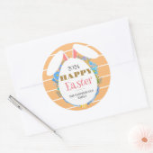 ストリップシンプルフローラエレガントイースターバニーファミリー ラウンドシール (封筒)