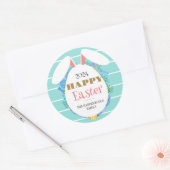 ストリップシンプルフローラエレガントイースターバニーファミリー ラウンドシール (封筒)