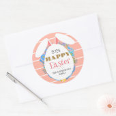 ストリップシンプルフローラエレガントイースターバニーファミリー ラウンドシール (封筒)