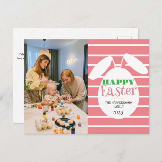 ストリップシンプルモダン恵みイースター家族の写真 シーズンポストカード (正面/裏面)