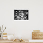 ストリップトランプのポーカー白黒 ポスター (キッチン)