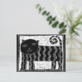 ストリピースブラック&ホワイト猫イラストレーション ポストカード (スタンド正面)