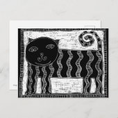 ストリピースブラック&ホワイト猫イラストレーション ポストカード (正面/裏面)