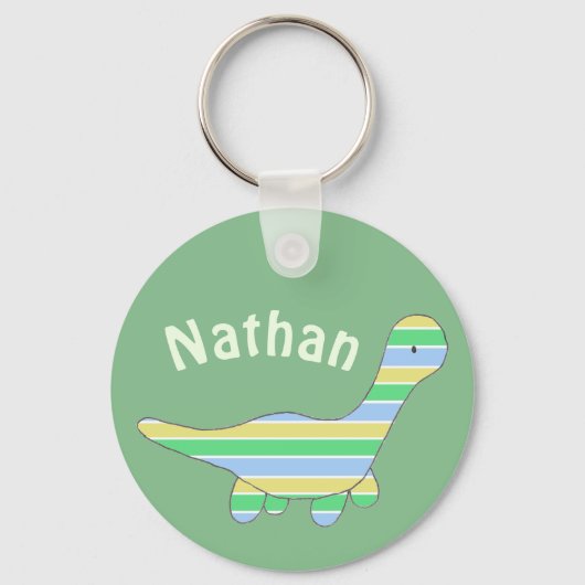 ストリピー恐竜の緑パーソナライズされた キーホルダー (正面)