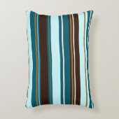 ストリペイデザインブラウンティール(緑がかった色)クリーム&金ゴールド アクセントクッション (正面(垂直))