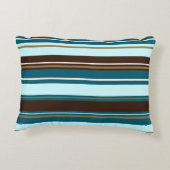 ストリペイデザインブラウンティール(緑がかった色)クリーム&金ゴールド アクセントクッション (裏面)