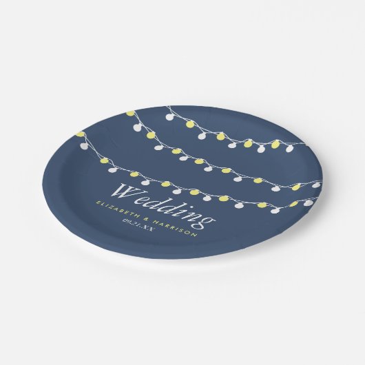 ストリモダンングライト、黄色と白結婚の ペーパープレート (アングル)