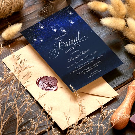 ストリンエレガントグライトブルーナイトブライダルシャワー 招待状
