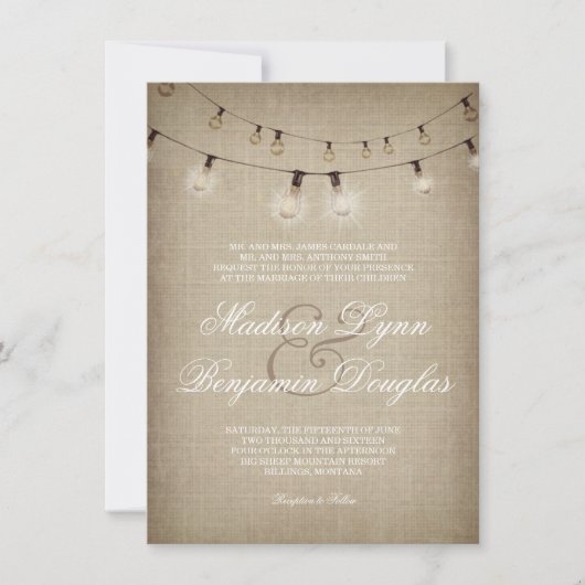 ストリングオブライトズカ素朴ントリーウエディング招待状 招待状 (正面)