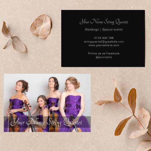 ストリングカルテット写真テンプレートミュージシャンブラック 名刺
