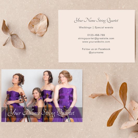 ストリングカルテット写真テンプレートミュージシャン赤面ピンク 名刺