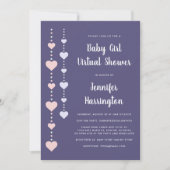 ストリングハートピンクパープルバーチャルベビーガールシャワー 招待状 (正面)