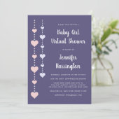 ストリングハートピンクパープルバーチャルベビーガールシャワー 招待状 (スタンド正面)