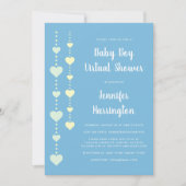 ストリングハートブルーイエローミントバーチャルベビーシャワー 招待状 (正面)